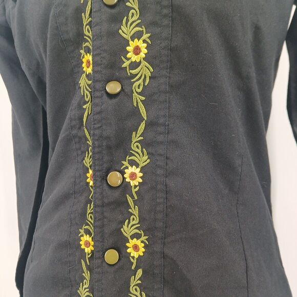 vintage Womens black button front flower embroidered westernwear top size M - Picture 8 of 8